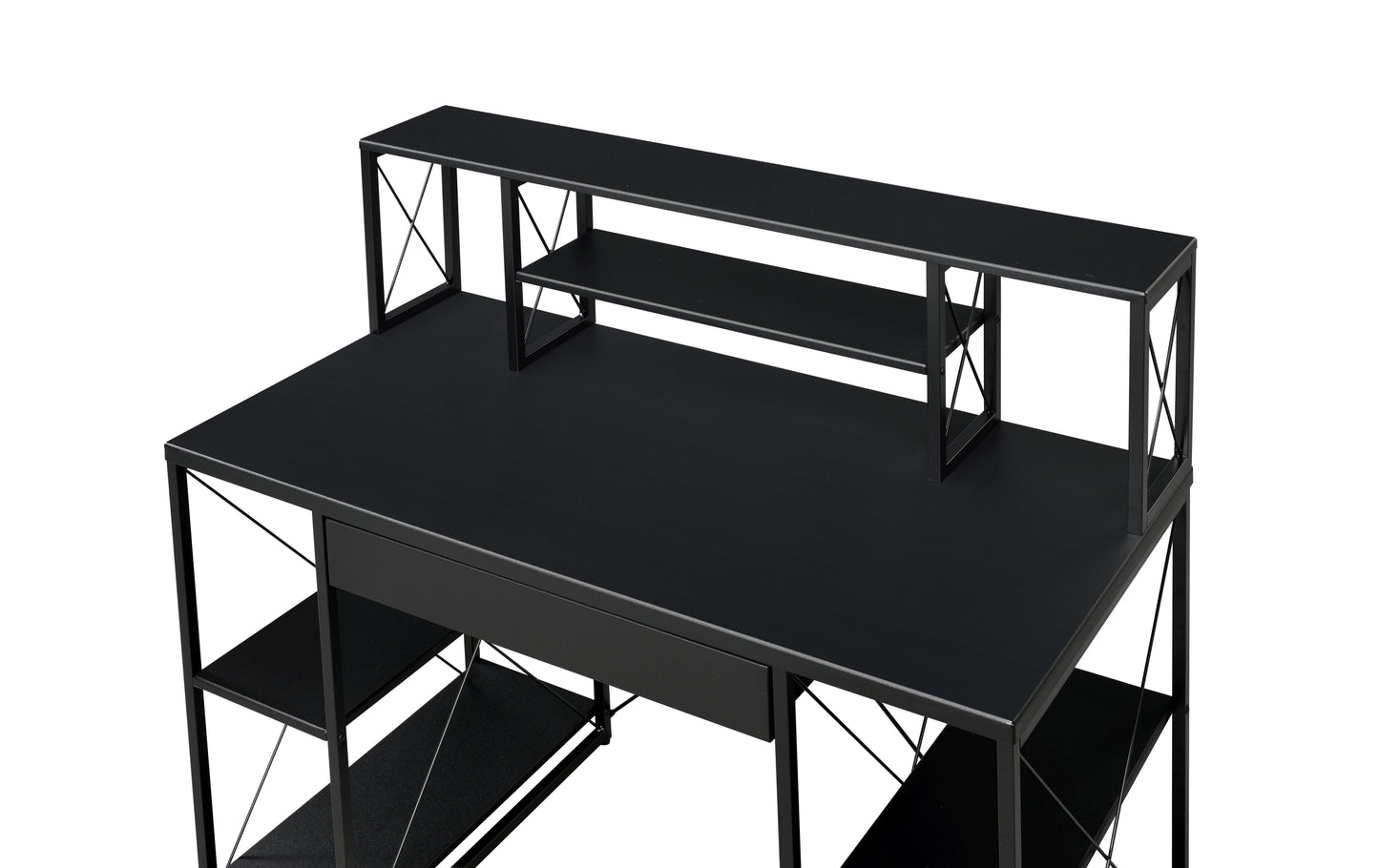 Modern Black Finish Writing Desk with Ample Storage and Industrial Design