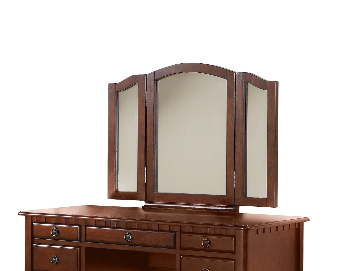 Contemporary Bedroom Vanity Set with Foldable Mirror, Drawer Storage, and Stool - Space-Saving Makeup Vanity Cherry