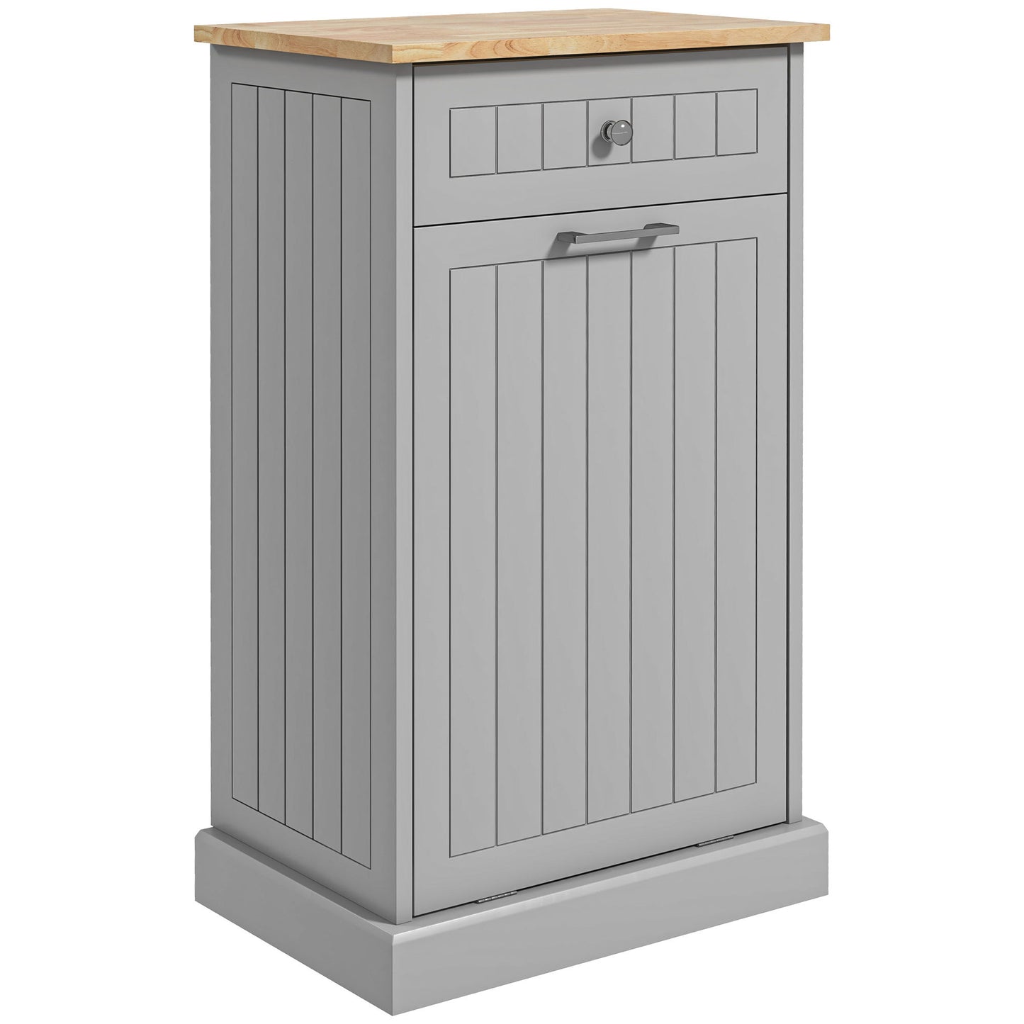 HOMCOM Kitchen Tilt Out Trash Bin Cabinet Free Standing Recycling Cabinet Trash Can Holder With Drawer, Gray
