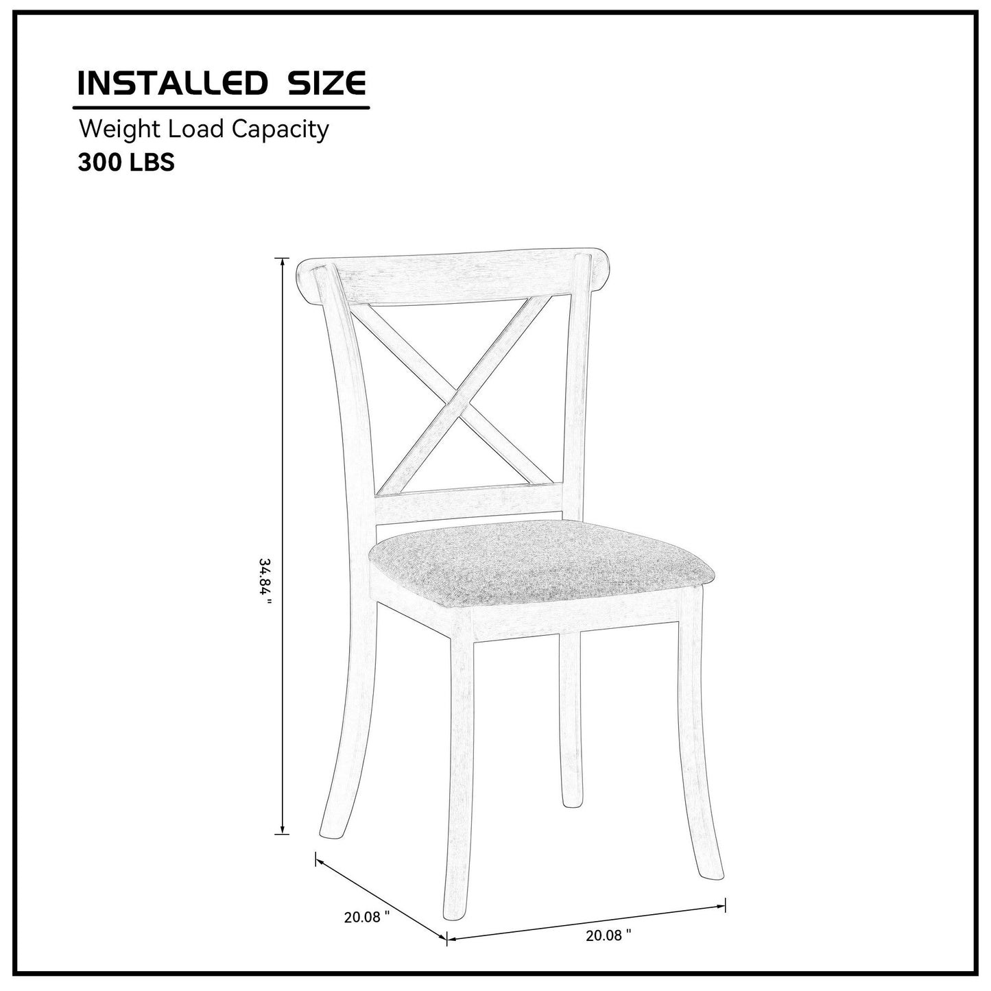 Set of 2 Cross-Back Dining Chairs, Rubber Wood Frame, Fabric Upholstery, Modern Farmhouse Kitchen Chairs Brown