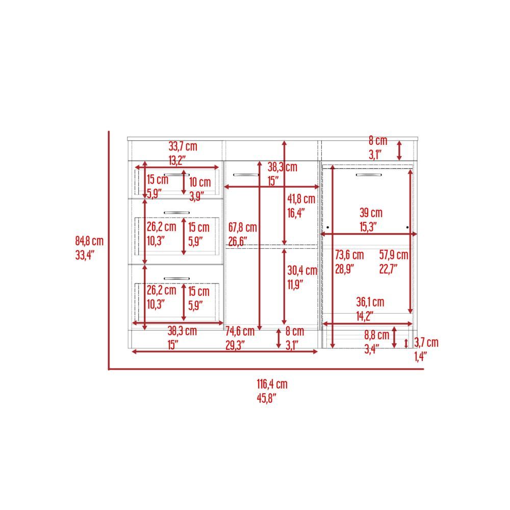 Convertible L-Shaped Kitchen Island with 3 Drawers in White and Dark Walnut Finish