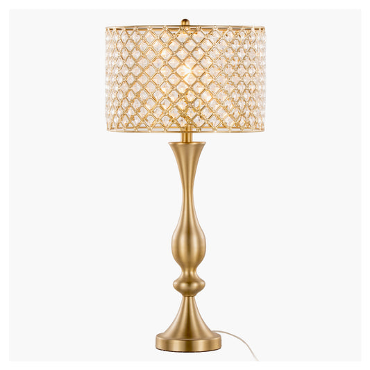 27-Inch Glam Art Deco Metal Table Lamp with Clear K9 Crystal Shade, 60W Bulb Included, UL Listed Gold