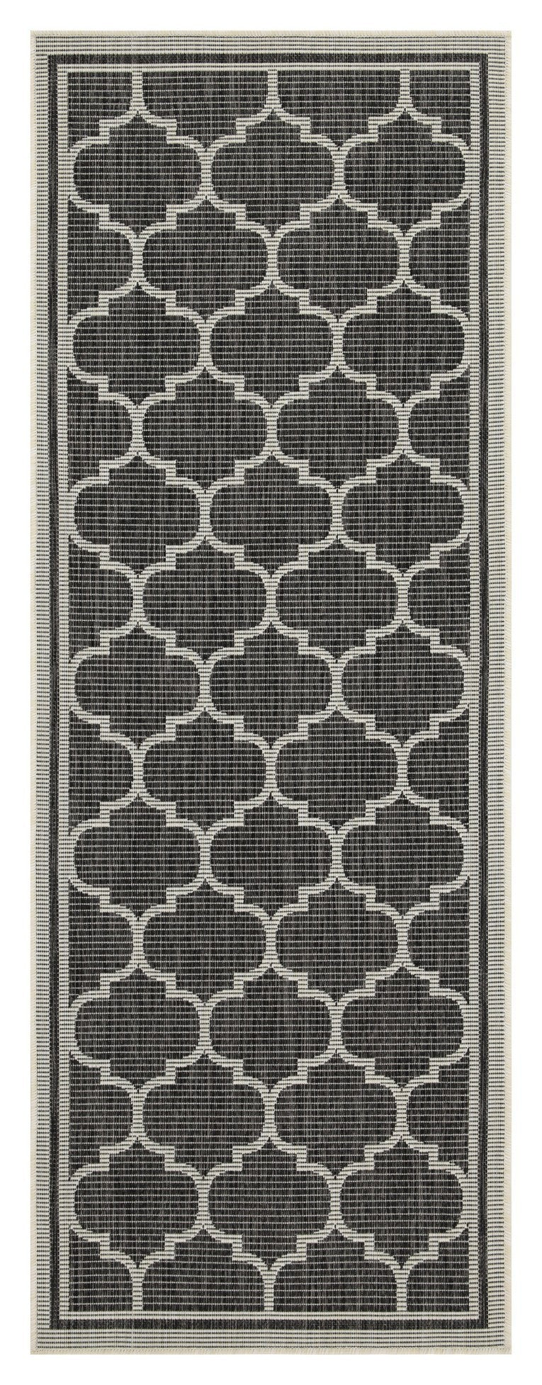 Indoor/Outdoor Trellis Rug, 5'3 x 7'3, PP-Polyester, Stain-Resistant, Patio & Living Room, Anthracite