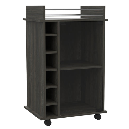 Espresso Bar Cart With Glass Door Cabinet Locking Casters