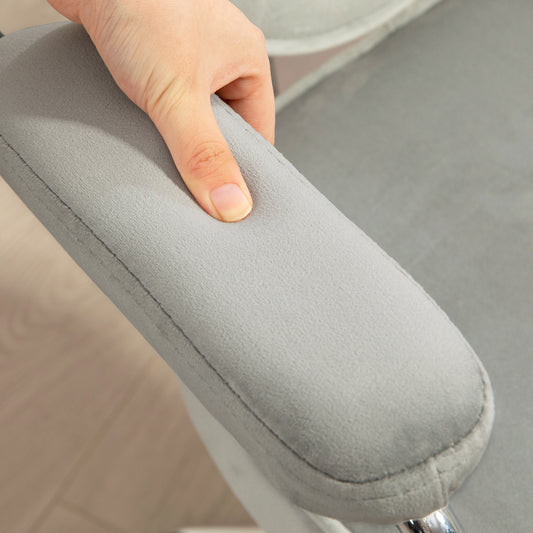 Chic Gray Velvet-Feel Swivel Office Chair with Rhinestone Accents and Adjustable Height