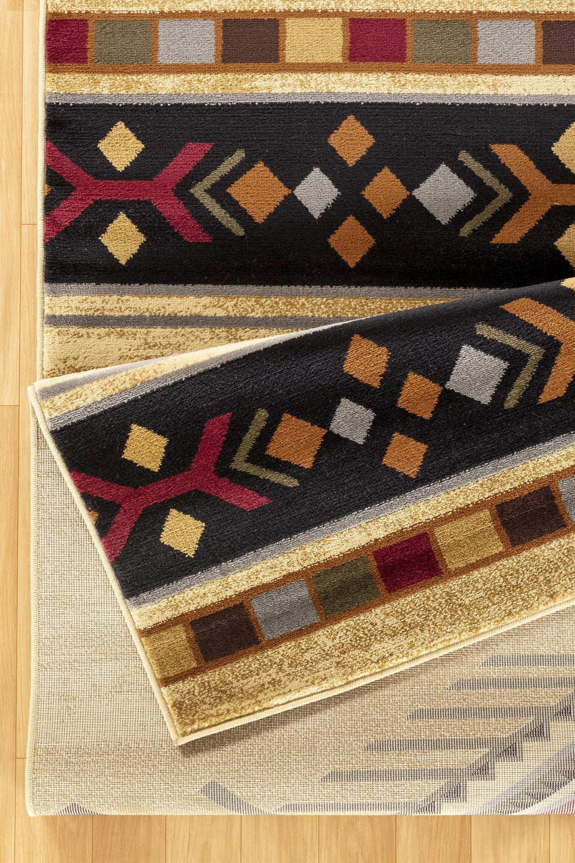Southwest Area Rug, 5'3" x 7'3", Low-Pile Polypropylene, Jute Backing, Stain-Resistant, Kid Safe, Cream