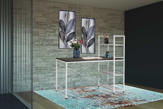 Convertible Dual-Sided Workstation Desk with Bookshelf - White/Brown