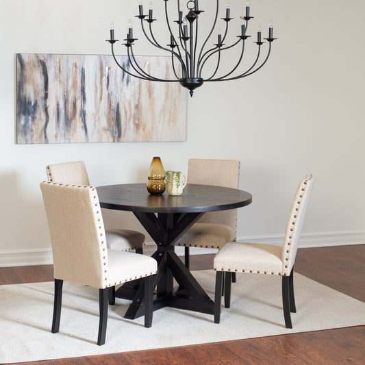 5 Piece Dining Set Round Cross Buck Table With Four Chairs