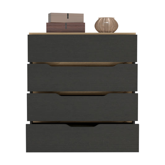 Elegant Black Wengue and Light Oak 4-Drawer Dresser
