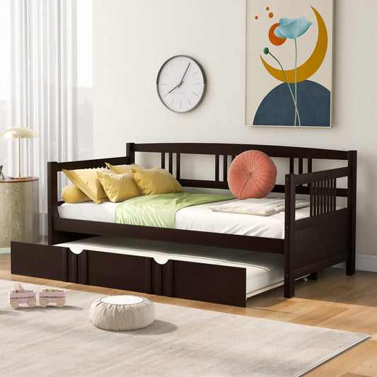 Espresso Twin Daybed with Trundle - Stylish Wood Frame for Space-Saving Comfort