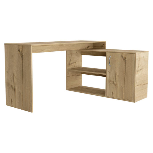 L-Shaped Modern Computer Desk with Versatile Storage - Light Oak Finish
