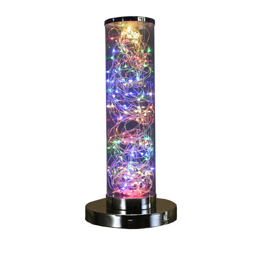 13-Inch Exposed Multicolored Rope LED Column Table Lamp with 8W LED, 750 Lumens, Switch Silver