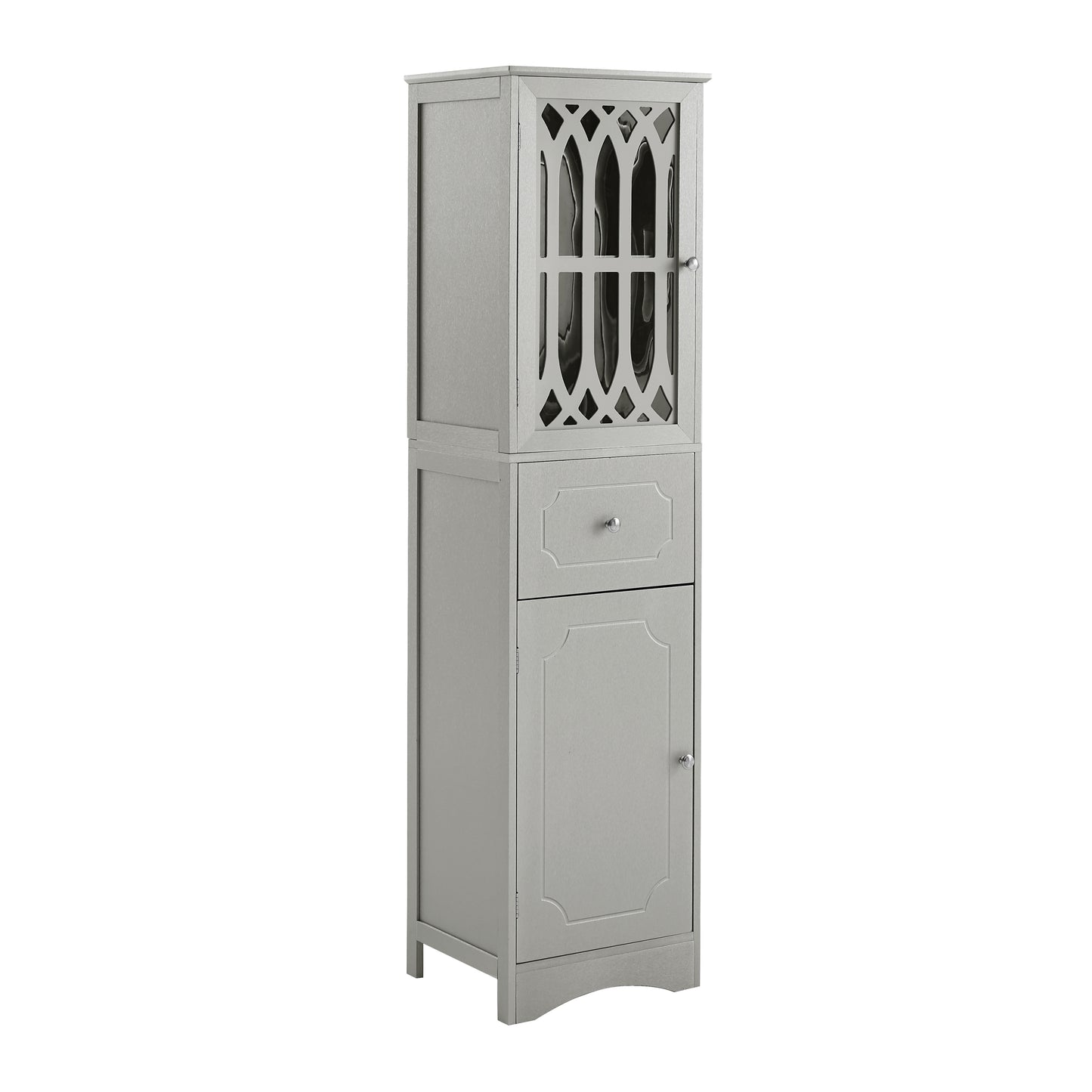 Sleek Grey Freestanding Bathroom Storage Cabinet with Adjustable Shelves and Acrylic Doors