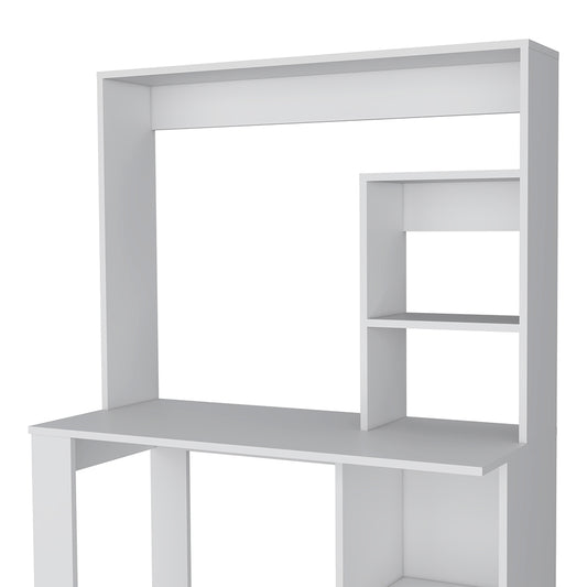 Compact White Desk with Hutch and Shelves