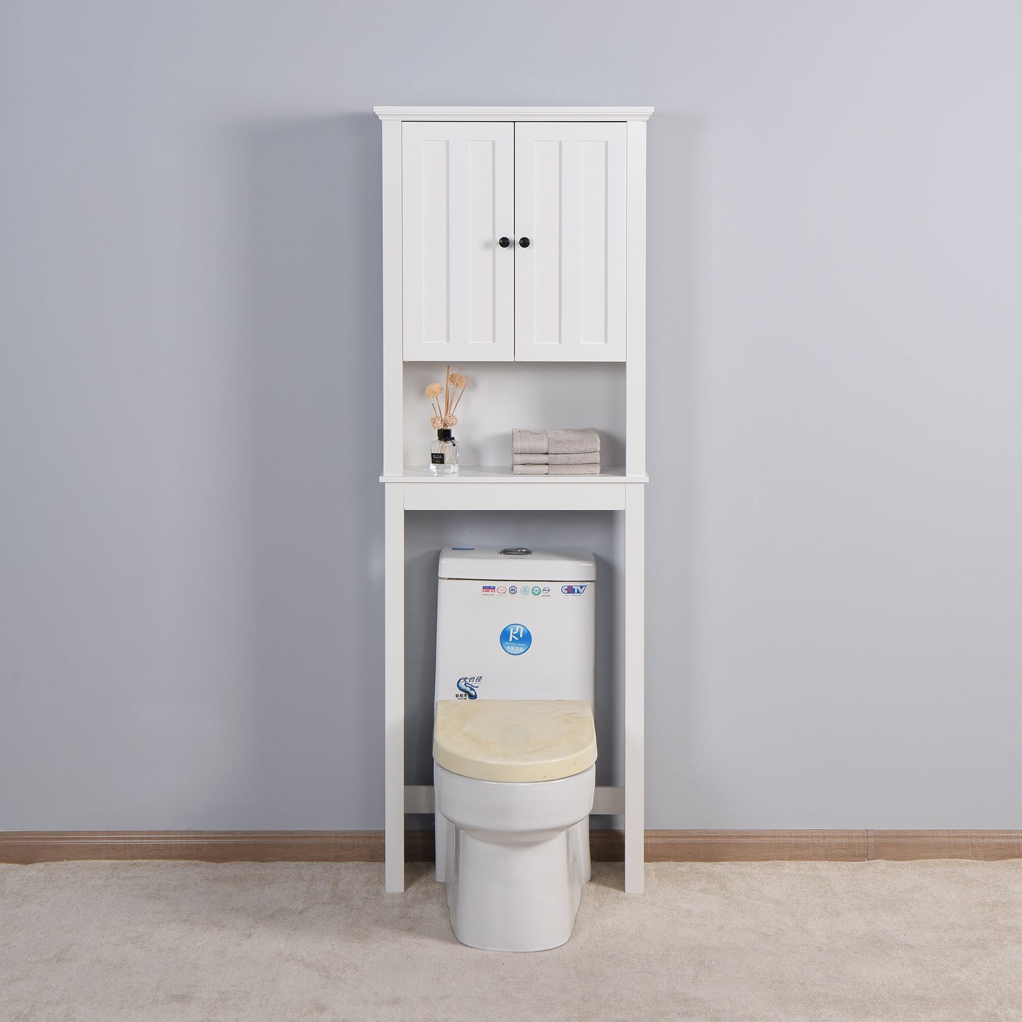 Over-The-Toilet Wooden Storage Cabinet with Adjustable Shelf - Stylish Space Saver for Bathroom 23.62x7.72x67.32 inches