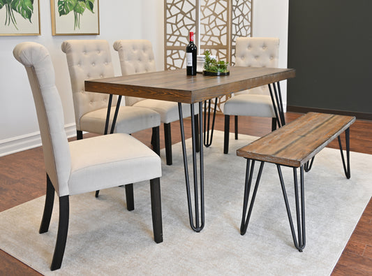 6 Piece Dining Set With Hairpin Table And Bench Oak Finish