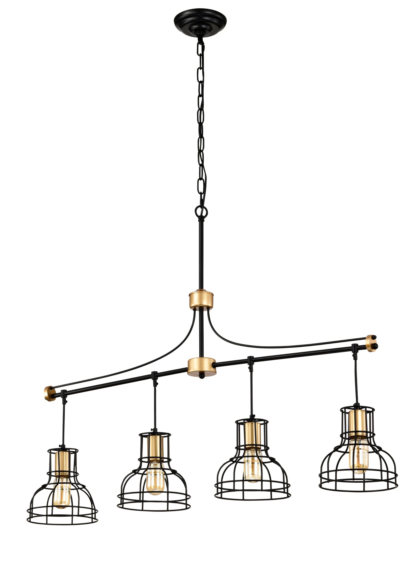 40-Inch Linear 4-Light Farmhouse Chandelier for Island, Metal Shade, Adjustable, Matte Black & Matte Gold