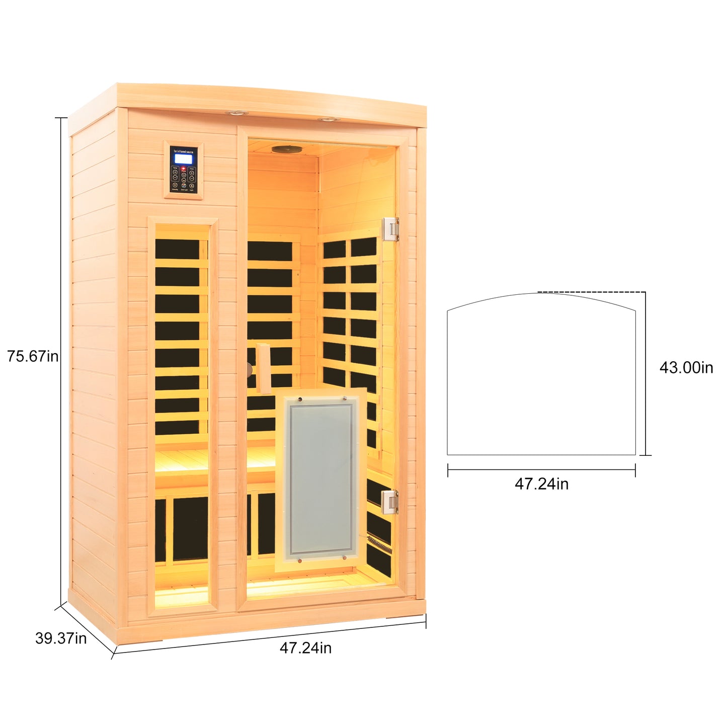 Two-Person Hemlock Far-Infrared Sauna with FrontDoor Heating Panel, Low EMF, LCD, Bluetooth, Natural