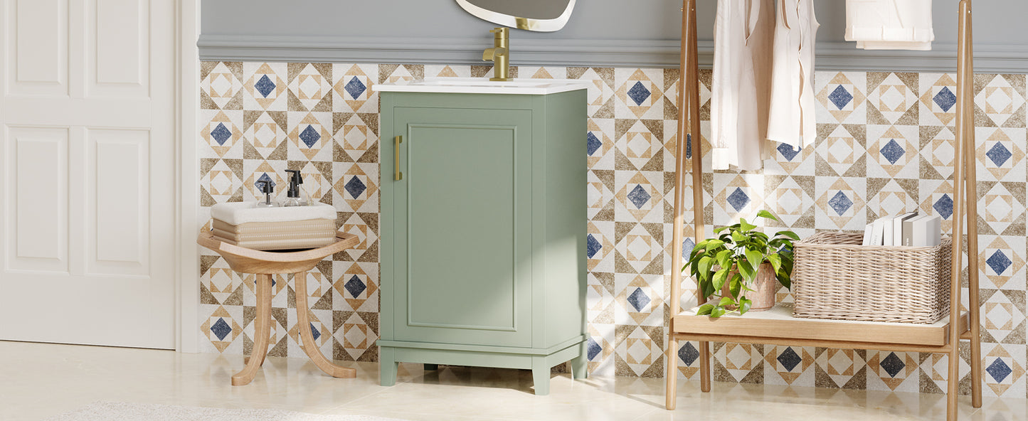 Compact 20-Inch Green Bathroom Vanity Cabinet with Ceramic Sink - Stylish Storage Solution for Small Spaces