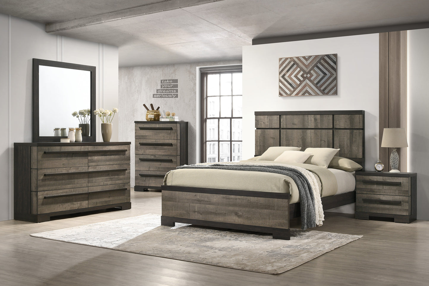 Modern 4-Drawer Chest in Brown Gray - Stylish Wooden Storage Solution for Bedrooms
