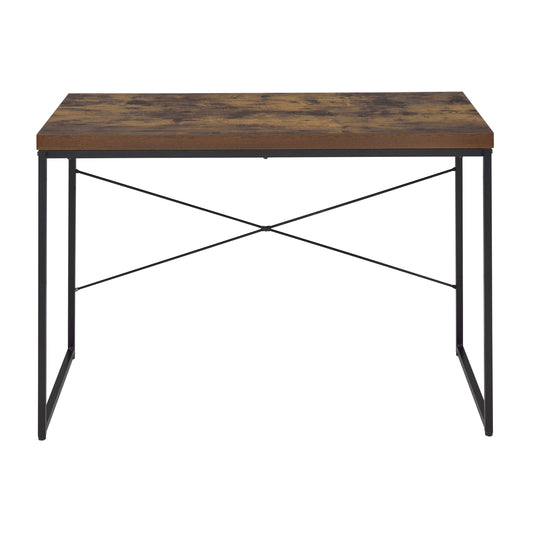 Industrial-Style Weathered Oak Writing Desk with Sleek Metal Base