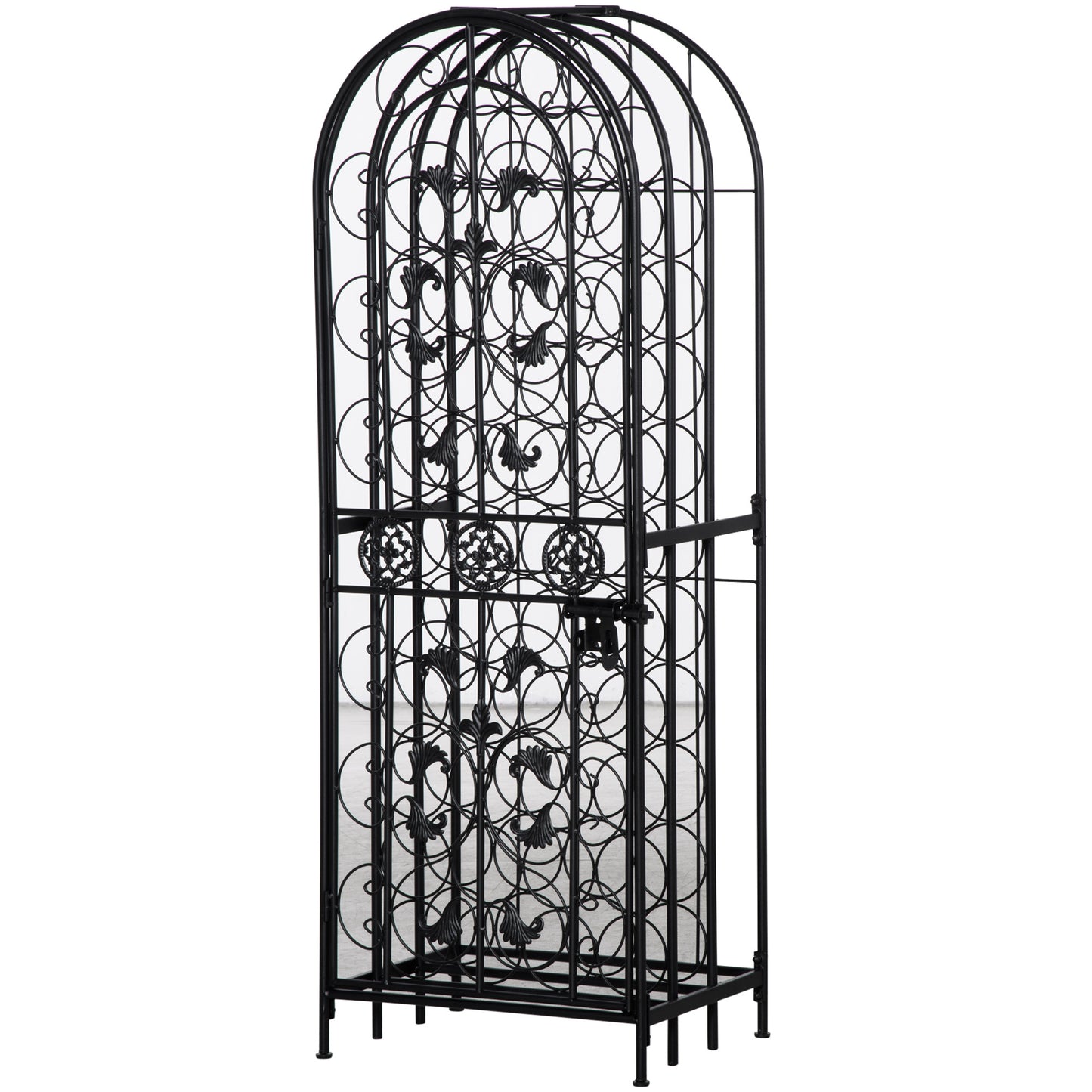 Elegant Black Wrought Iron Wine Cage Rack For 45 Bottles