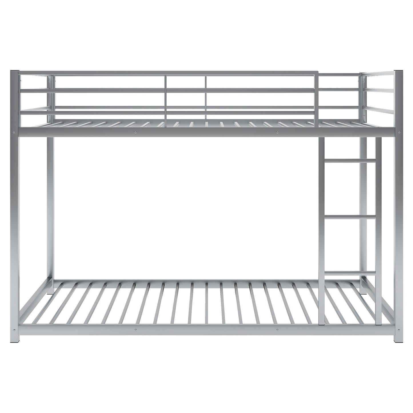 Silver Twin Over Twin Low Metal Bunk Bed with Ladder