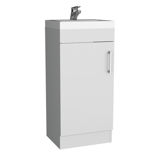 Modern 16" White Bathroom Vanity with Resin Sink and Single Door Storage