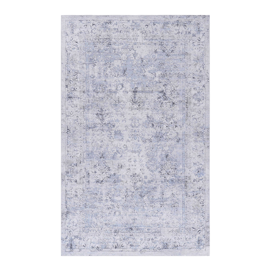 5x8 Machine-Washable Area Rug - Low-Pile, Non-Slip, Kid & Pet Friendly, Living & Dining Blue+Cream