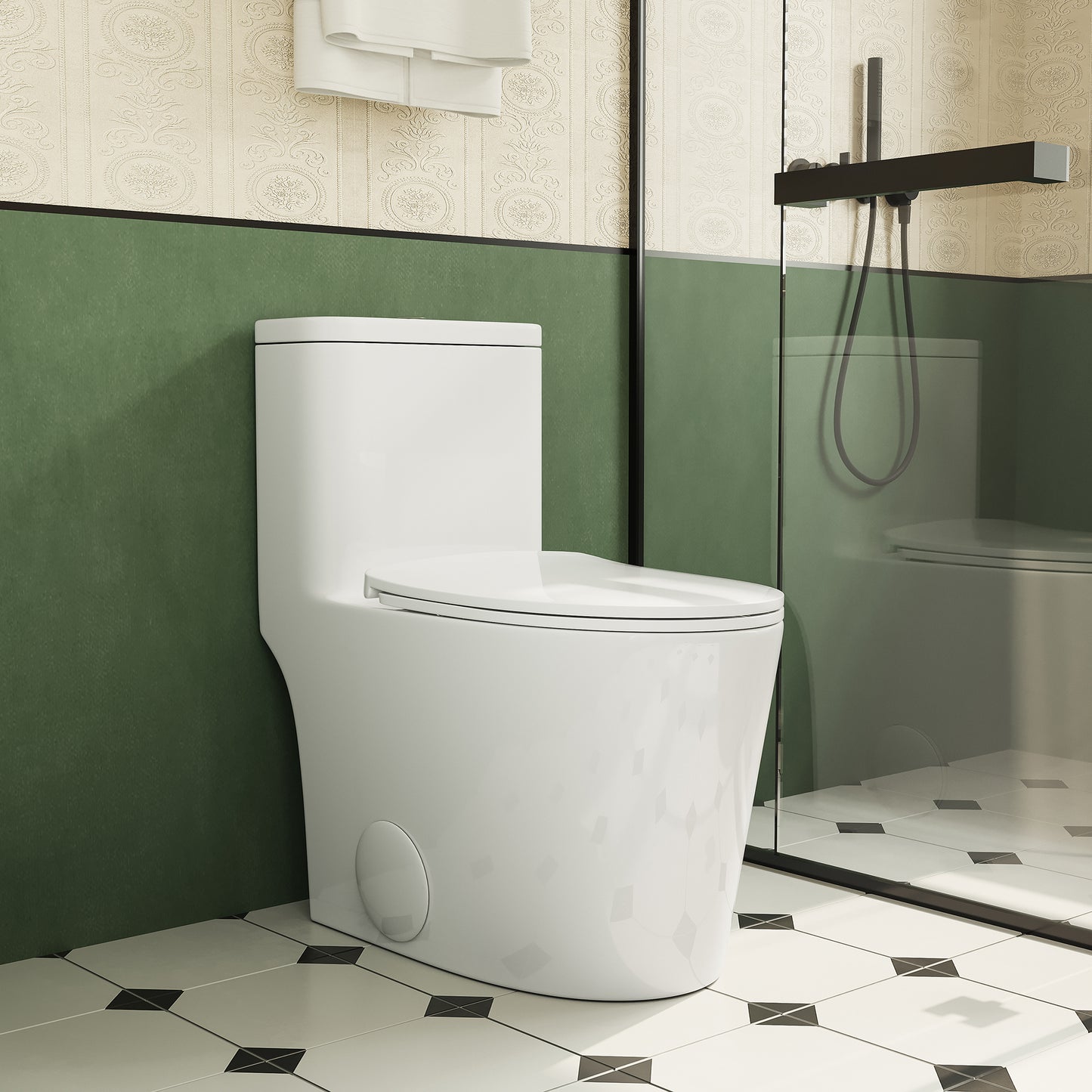 Comfort Height Elongated One-Piece Toilet with Dual-Flush System, CUPC & WaterSense Certified, Ceramic, White, Soft Close Seat, T036WT