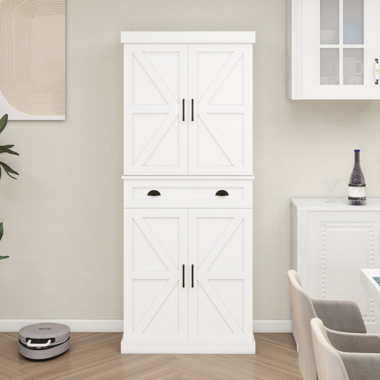 Elegant 71" White Freestanding Kitchen Pantry Cabinet with 4 Doors, 1 Drawer, Adjustable Shelves for Versatile Storage