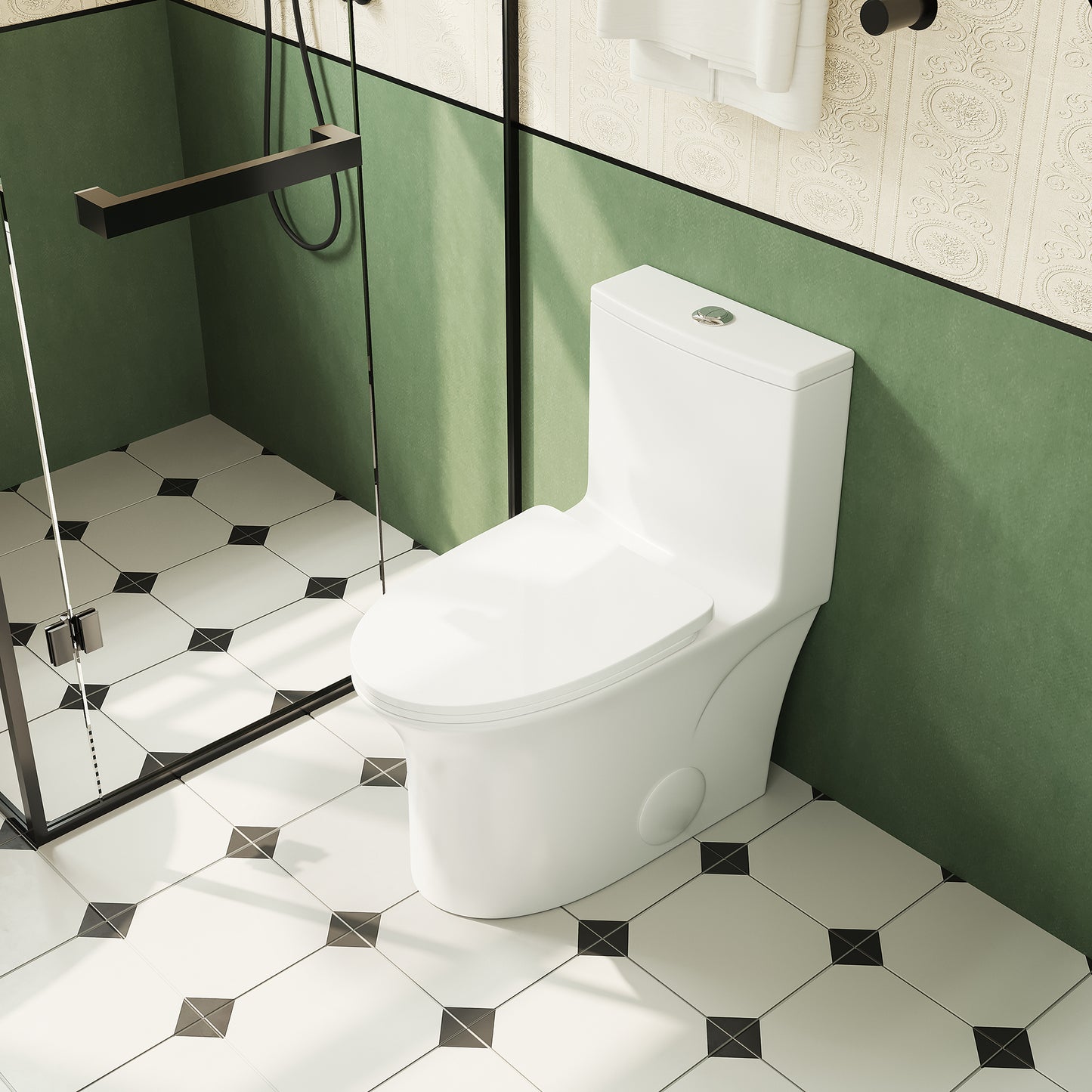 Comfort Height Elongated One-Piece Toilet with Dual-Flush System, CUPC & WaterSense Certified, White Ceramic, Soft Close Seat T039WT