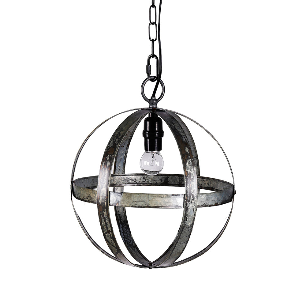 One-Light Iron Globe Pendant with Adjustable Chain, 12-in for Kitchen, Dining, Foyer, E26, Antique Black
