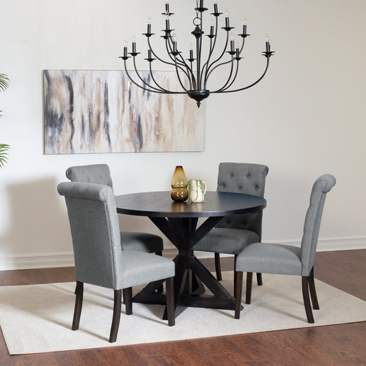 Round Cross Buck Table 4 Chairs 5 Piece Set Black Finish
