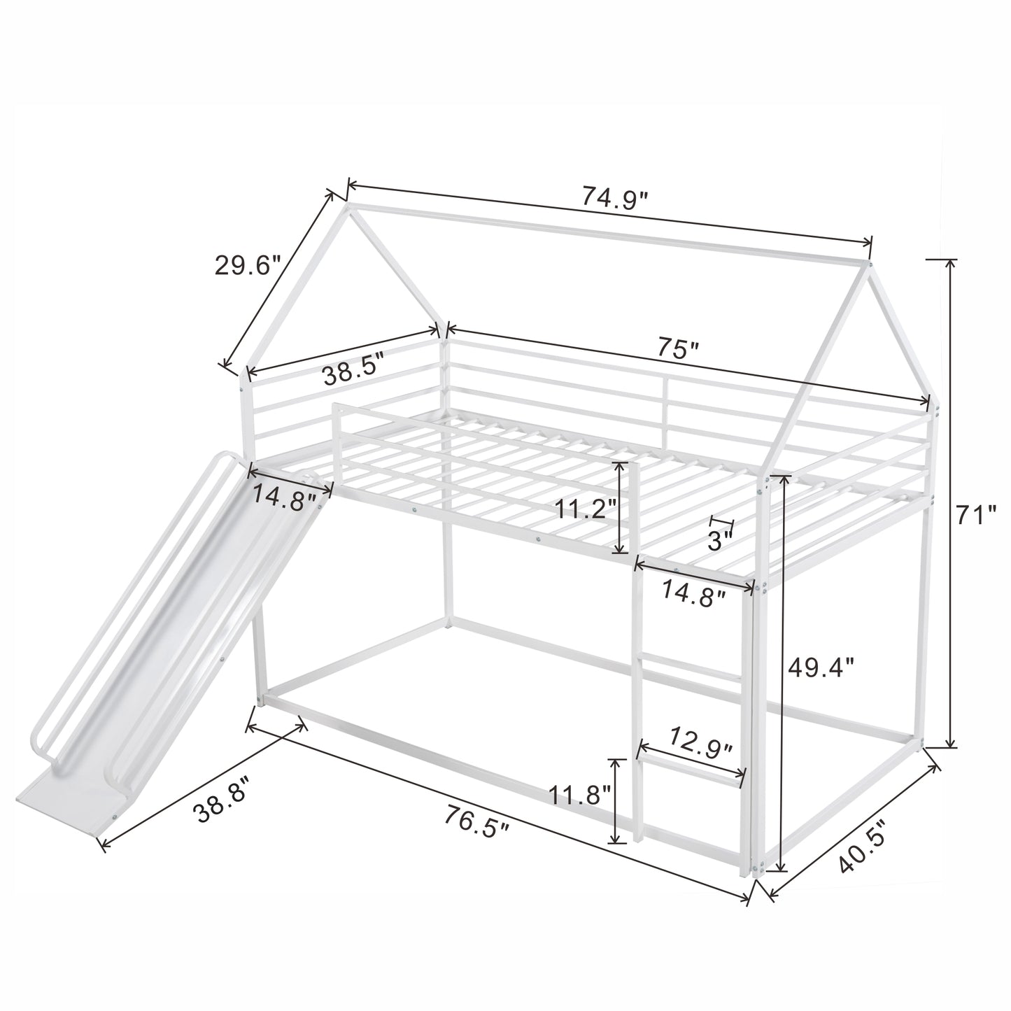 House-Themed Twin Over Twin Bunk Bed with Fun Slide and Ladder in White