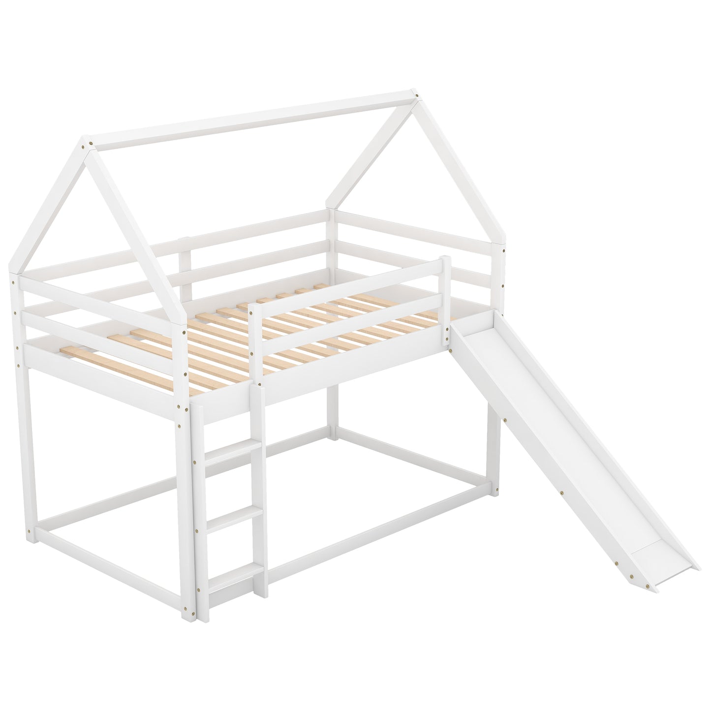 Kids' Enchanted Twin Bunk Bed with Slide & Ladder in White