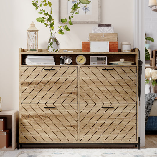 Modern Rustic Shoe Storage Cabinet with Flip Drawers
