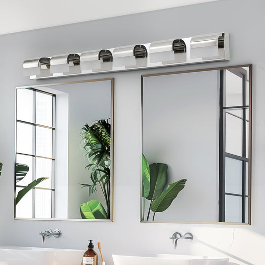 46.5-Inch LED 6-Light Vanity Light for Bathroom Over-Mirror Wall Mount, Stainless Steel & Acrylic Chrome