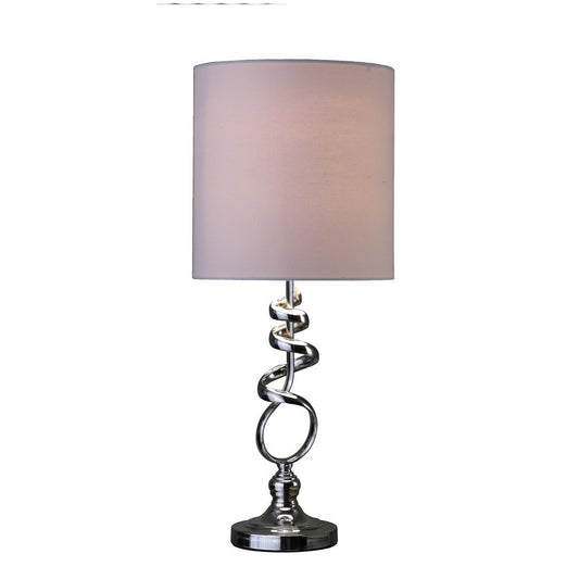 21.5-Inch Abstract Table Lamp with Off-White Drum Shade, 40W E26, UL Listed, Black Cord Chrome Silver