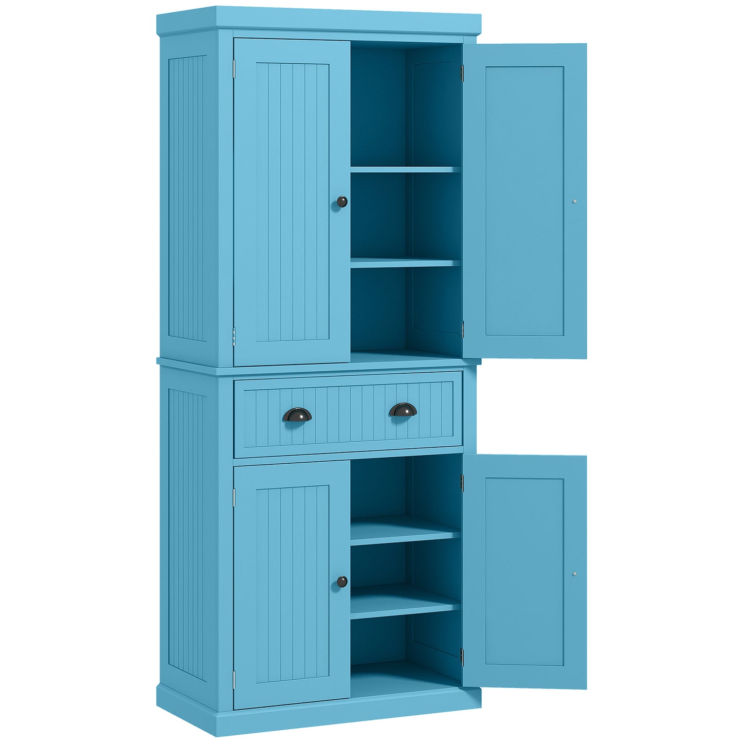 Light Blue Freestanding 72" Kitchen Pantry Cabinet with Adjustable Shelves and Traditional Design