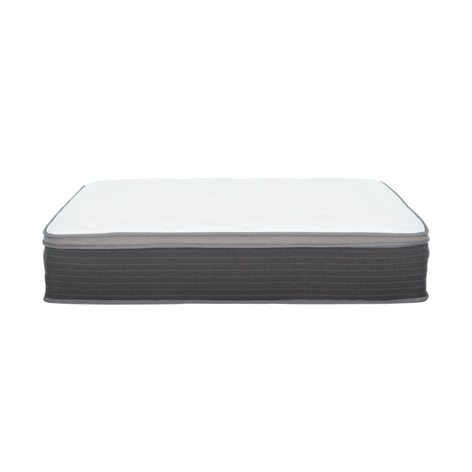 12-Inch Full Size Hybrid Pocket Spring Mattress with Plush Euro Top and Gel Memory Foam, White/Gray