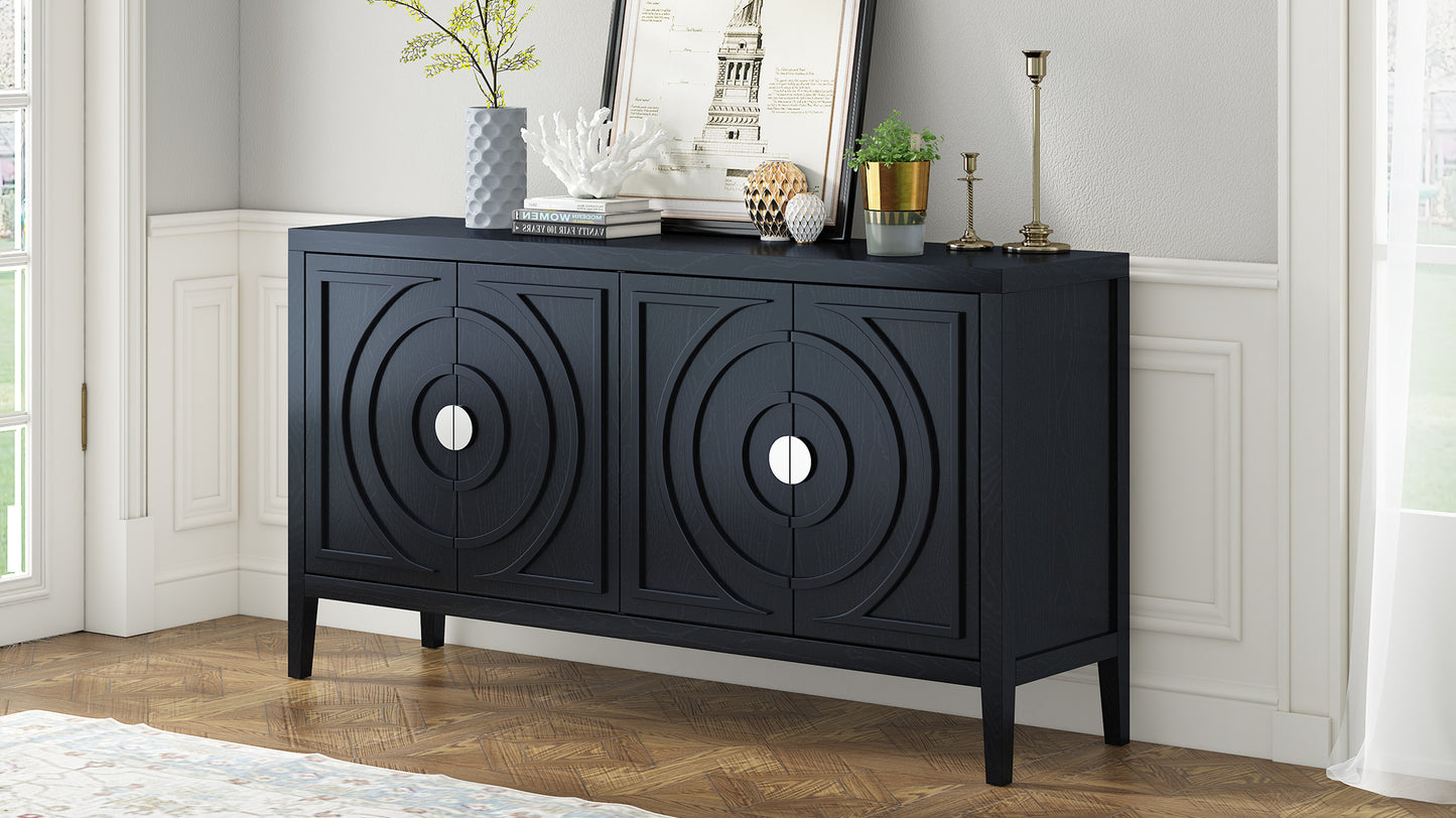 TREXM Retro Sideboard door with Circular Groove Design Round Metal Door Handle for Entrance, Dinning Room, Living Room (Black)