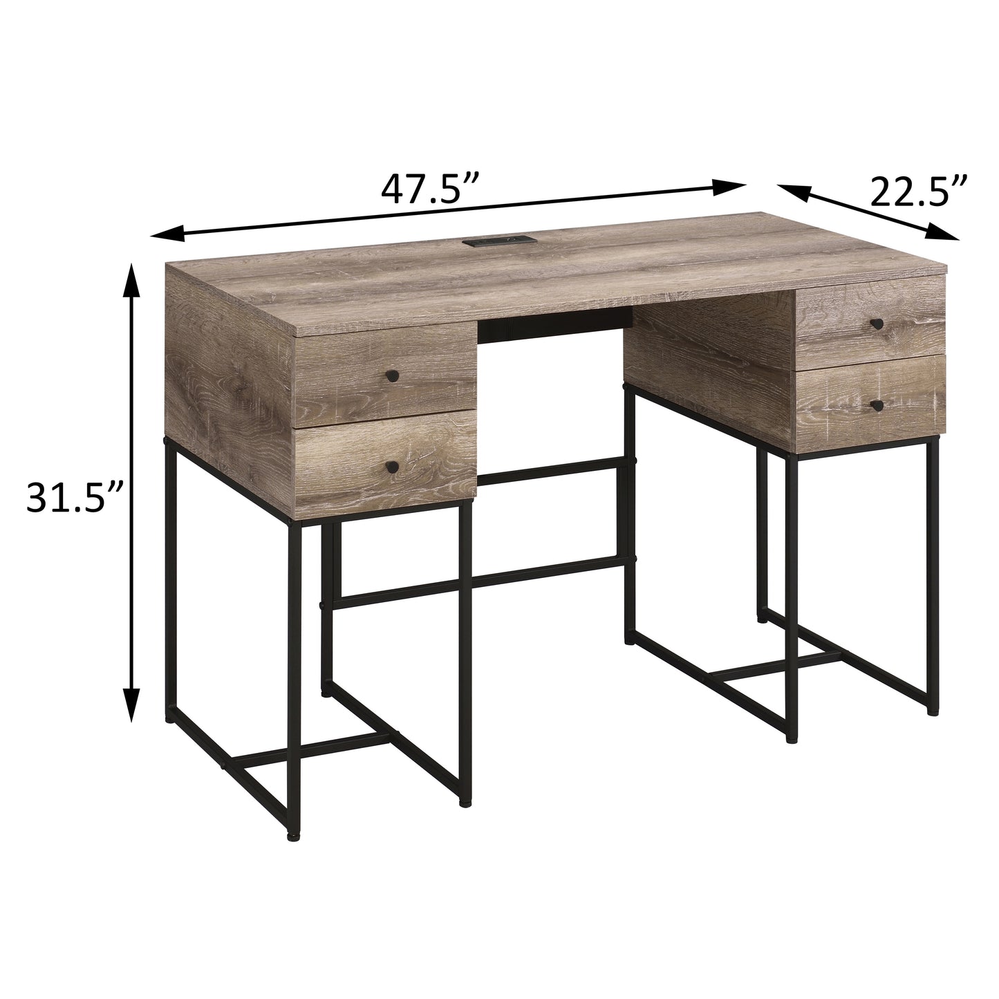 Modern Rustic Oak and Black 4-Drawer Office Desk