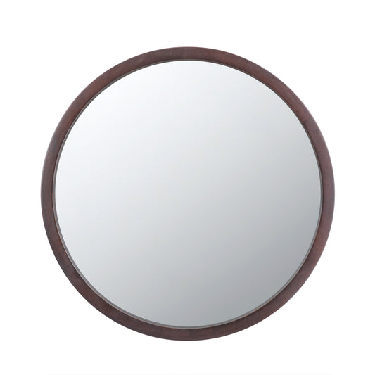 20-Inch Round Wall Mirror with Walnut Frame for Modern Home Decor