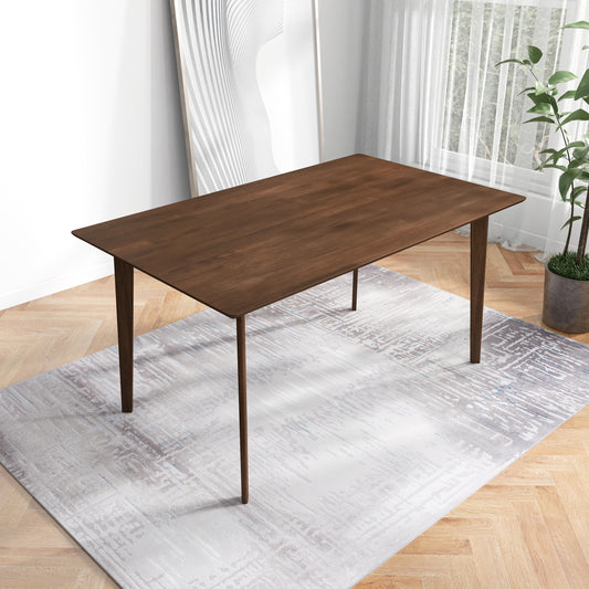 Solid Wood Dining Table Mid Century Modern Brown Finish