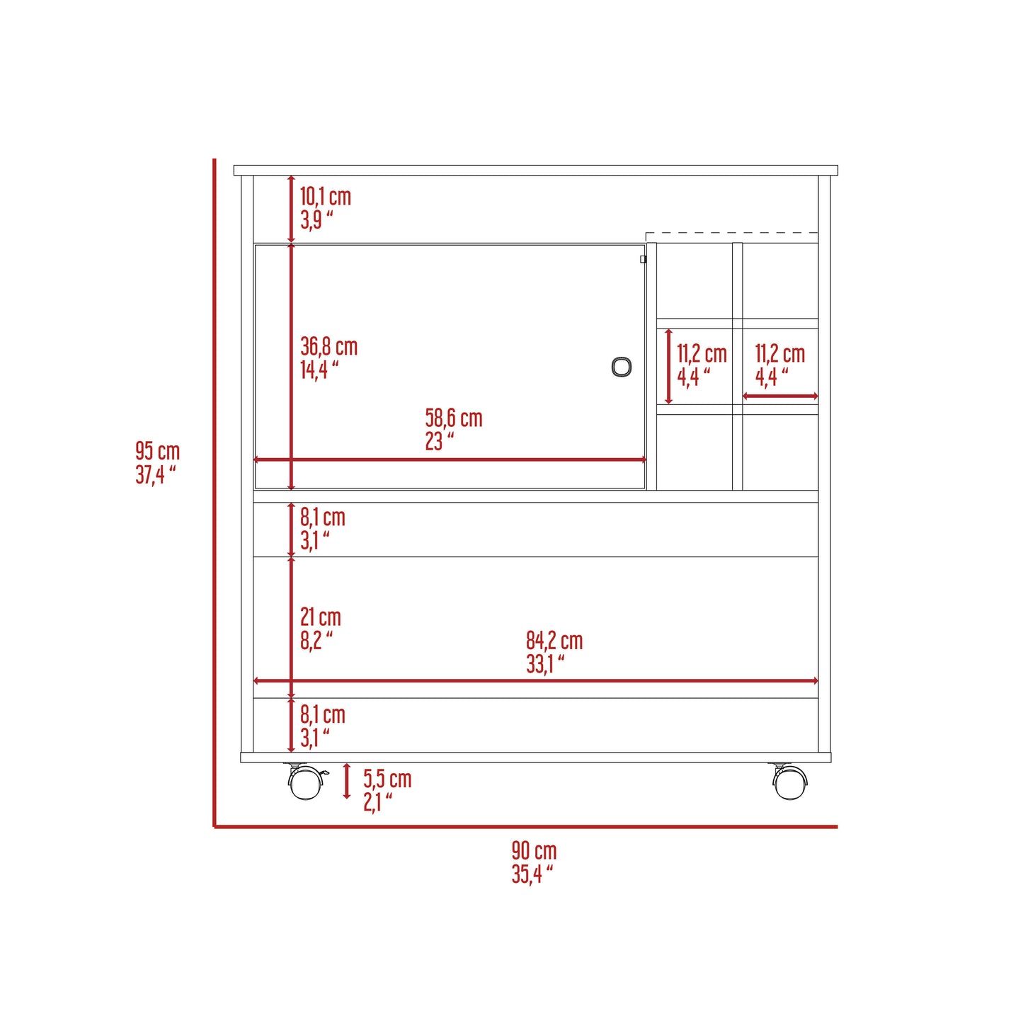 Contemporary Light Oak White Bar Cart Six Bottle Capacity