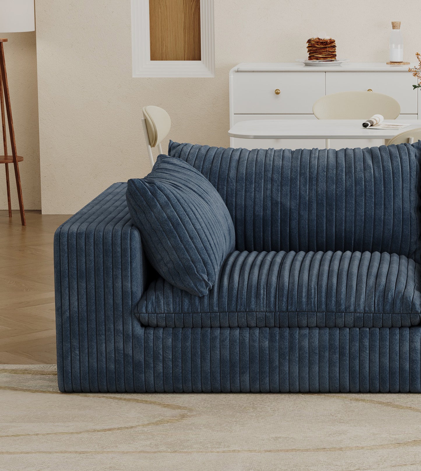 Modular Deep-Seat Corduroy Sofa with Removable Cushions, No Assembly, DIY Configurable Living Room Blue