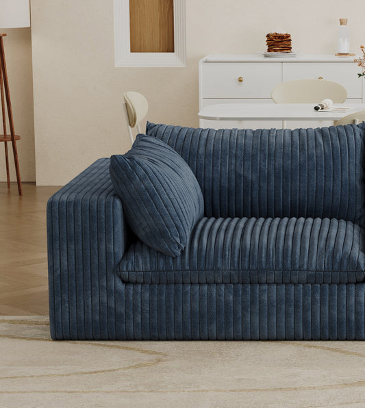 Modular Deep-Seat Corduroy Sofa with Removable Cushions, No Assembly, DIY Configurable Living Room Blue