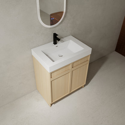 30-Inch Modern Freestanding Bathroom Vanity with Soft-Close Doors and Integrated Resin Sink