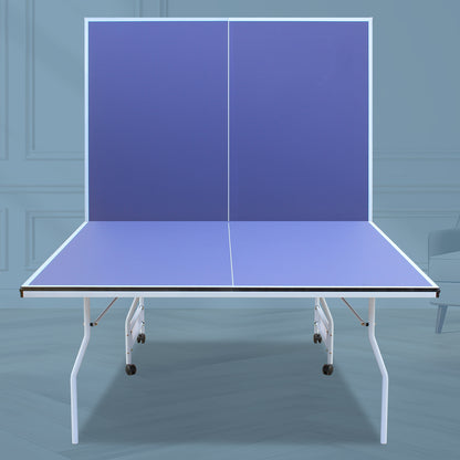 9-Foot Foldable Indoor Table Tennis Table with Net, Regulation-Size Ping Pong, Playback Blue